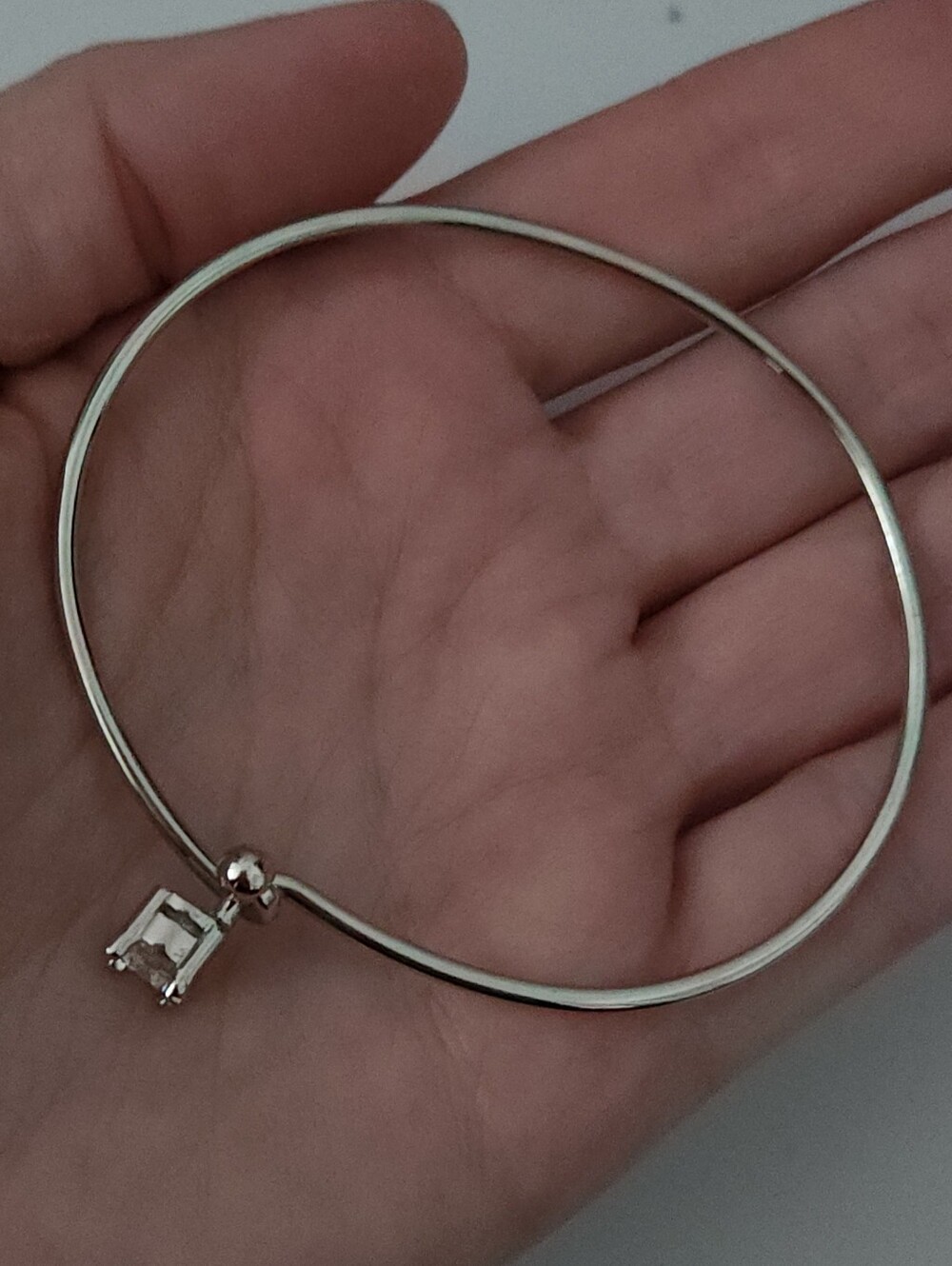 Silver Bangle Bracelet with Square Pendant